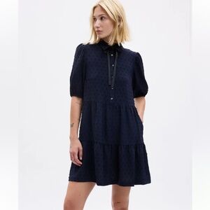 Gap puff sleeve tiered mini dress in navy Size XXL